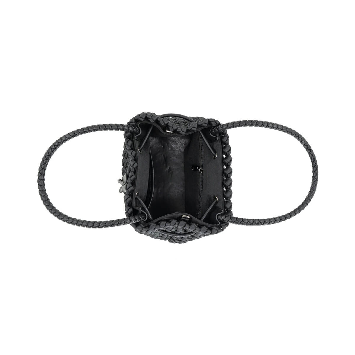 Woven Faux Leather Bucket Bag black inside | MILK MONEY milkmoney.co | women's accessories. cute accessories. trendy accessories. cute accessories for girls. ladies accessories. women's fashion accessories.