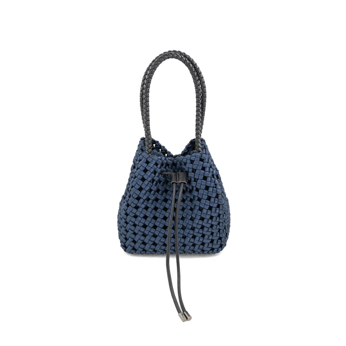 Woven Faux Leather Bucket Bag navy front | MILK MONEY milkmoney.co | women's accessories. cute accessories. trendy accessories. cute accessories for girls. ladies accessories. women's fashion accessories.