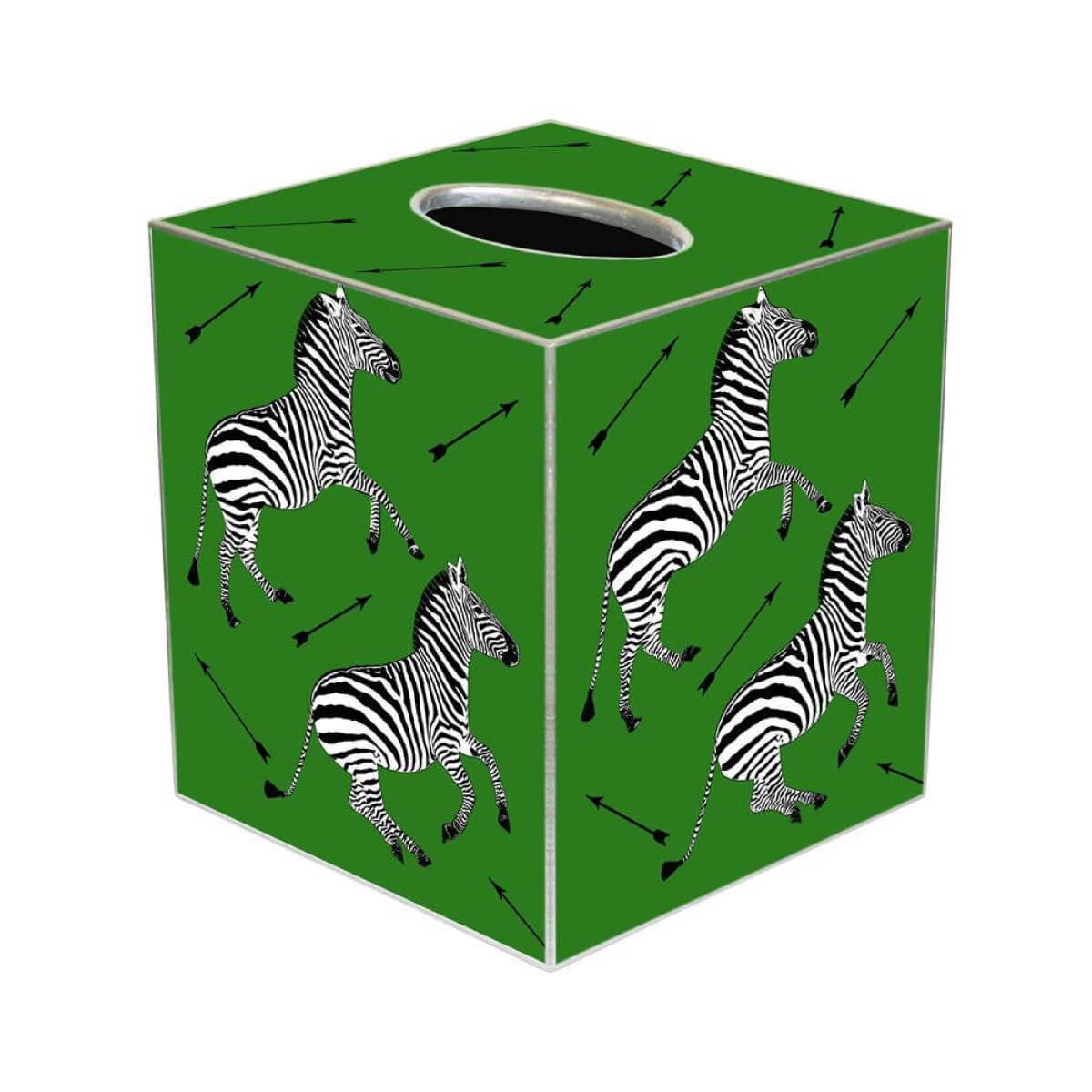 Zebra Trot on Green Paper Mache Tissue Box Cover