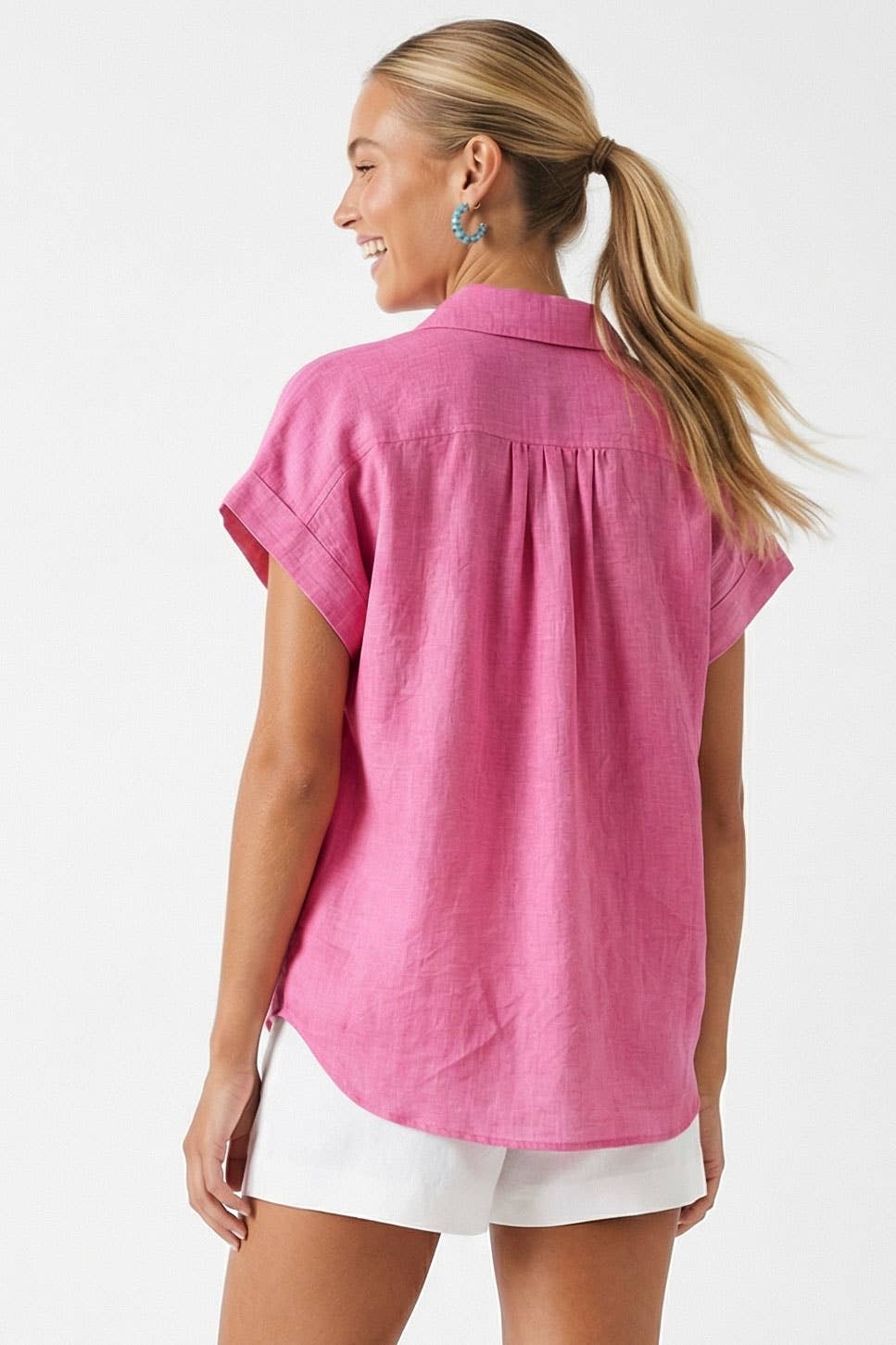 Cotton Short Sleeve Popover Blouse
