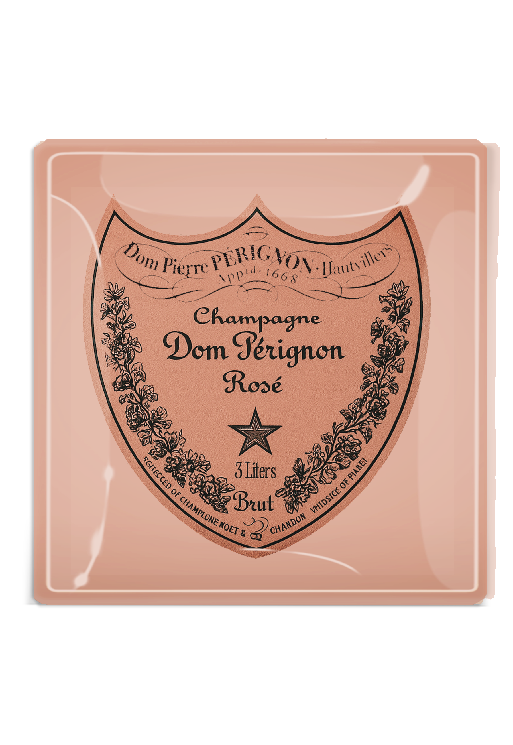 Vintage Dom Pérignon Rose Decoupage Glass Tray