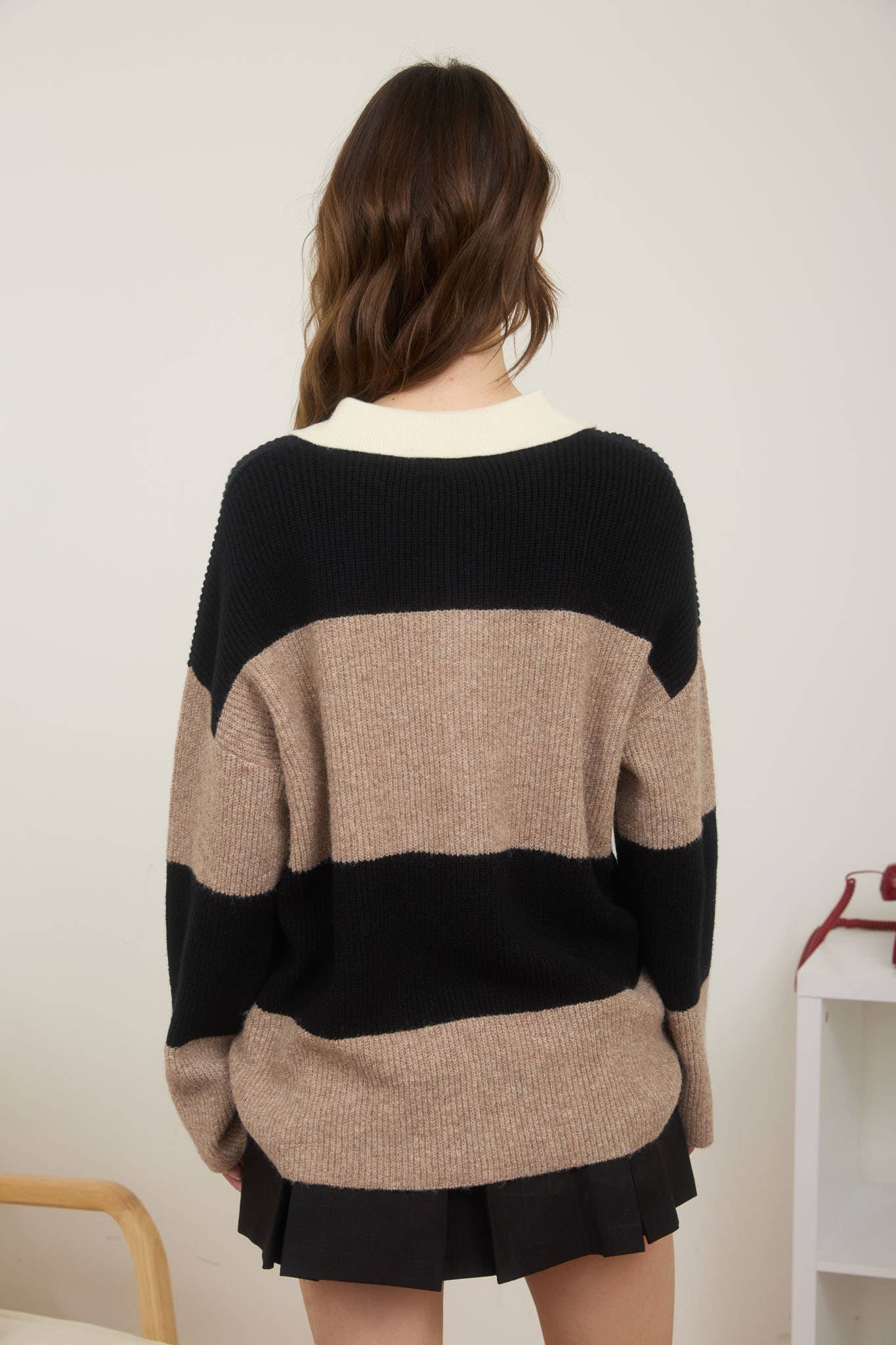 Wide Stripe Polo Sweater