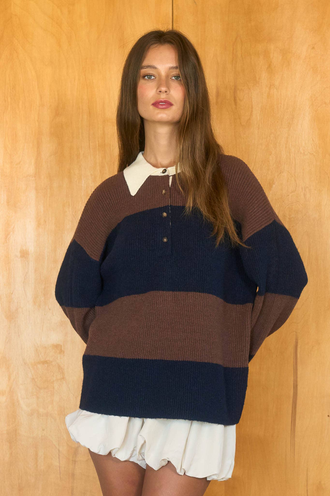 Wide Stripe Polo Sweater