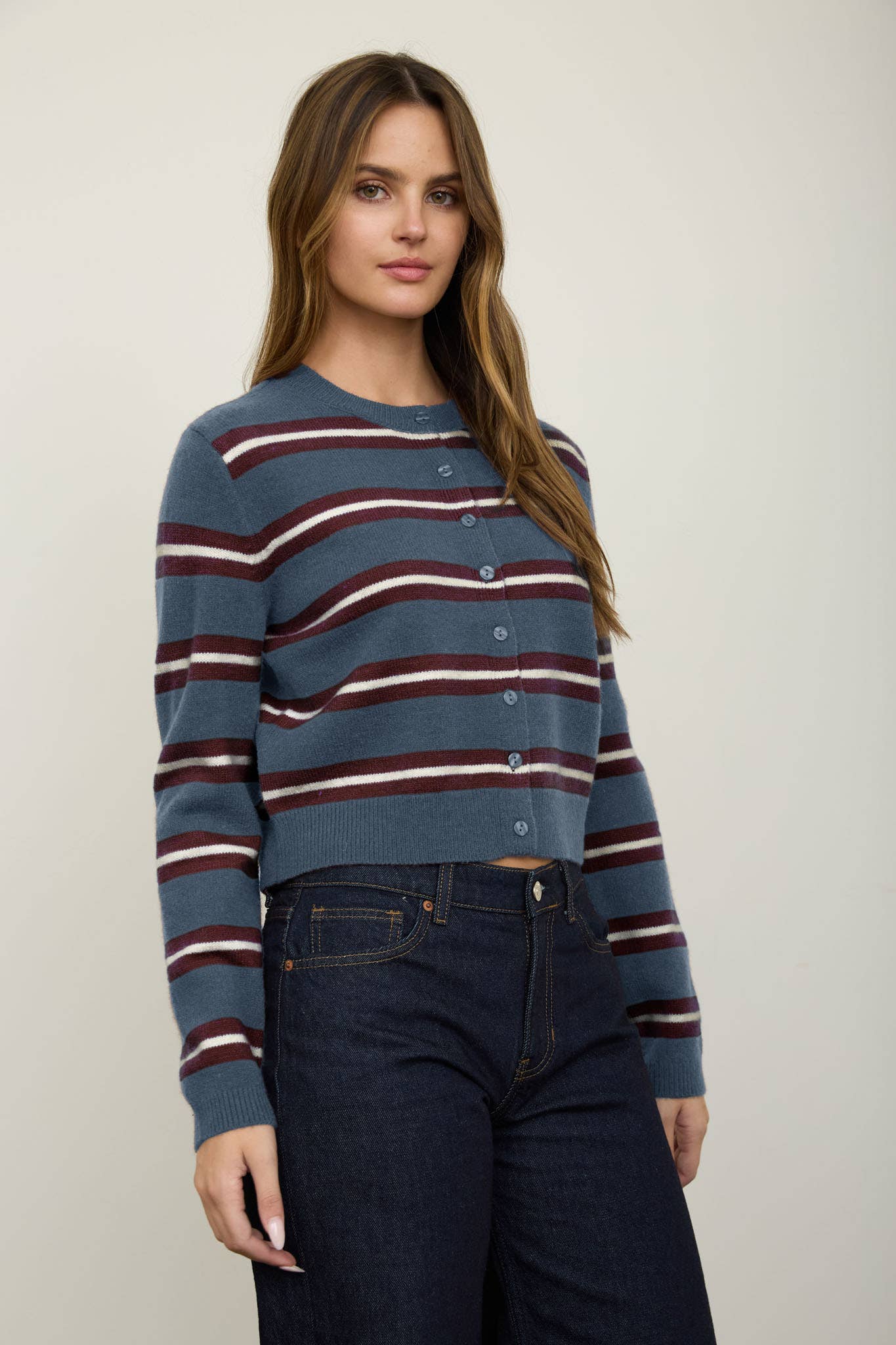 Multi Stripe Button Down Knit Cardigan