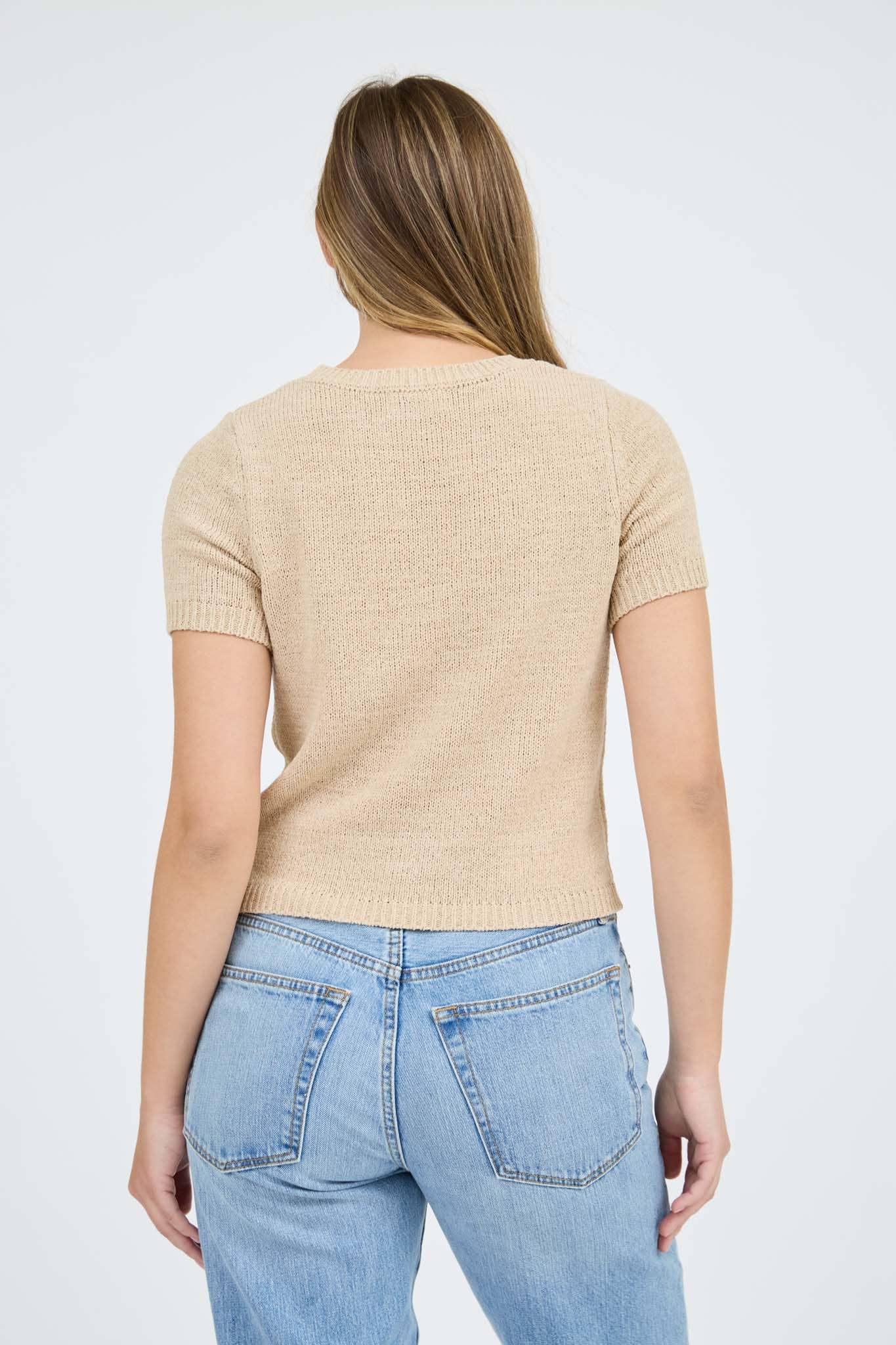 Crew Neck Short Sleeve Knit Pullover Sweater