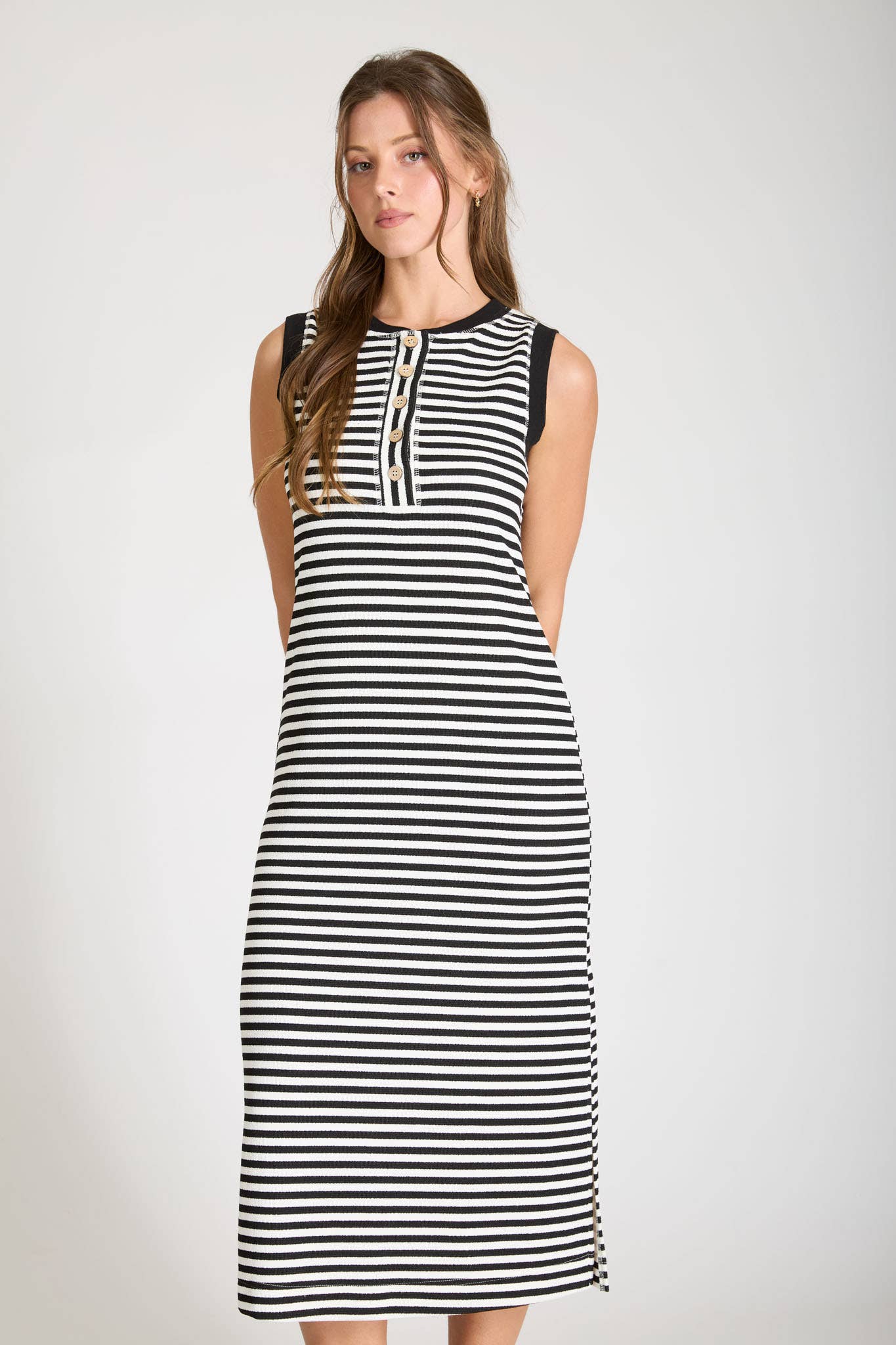 Stripe Henley Midi Dress Large