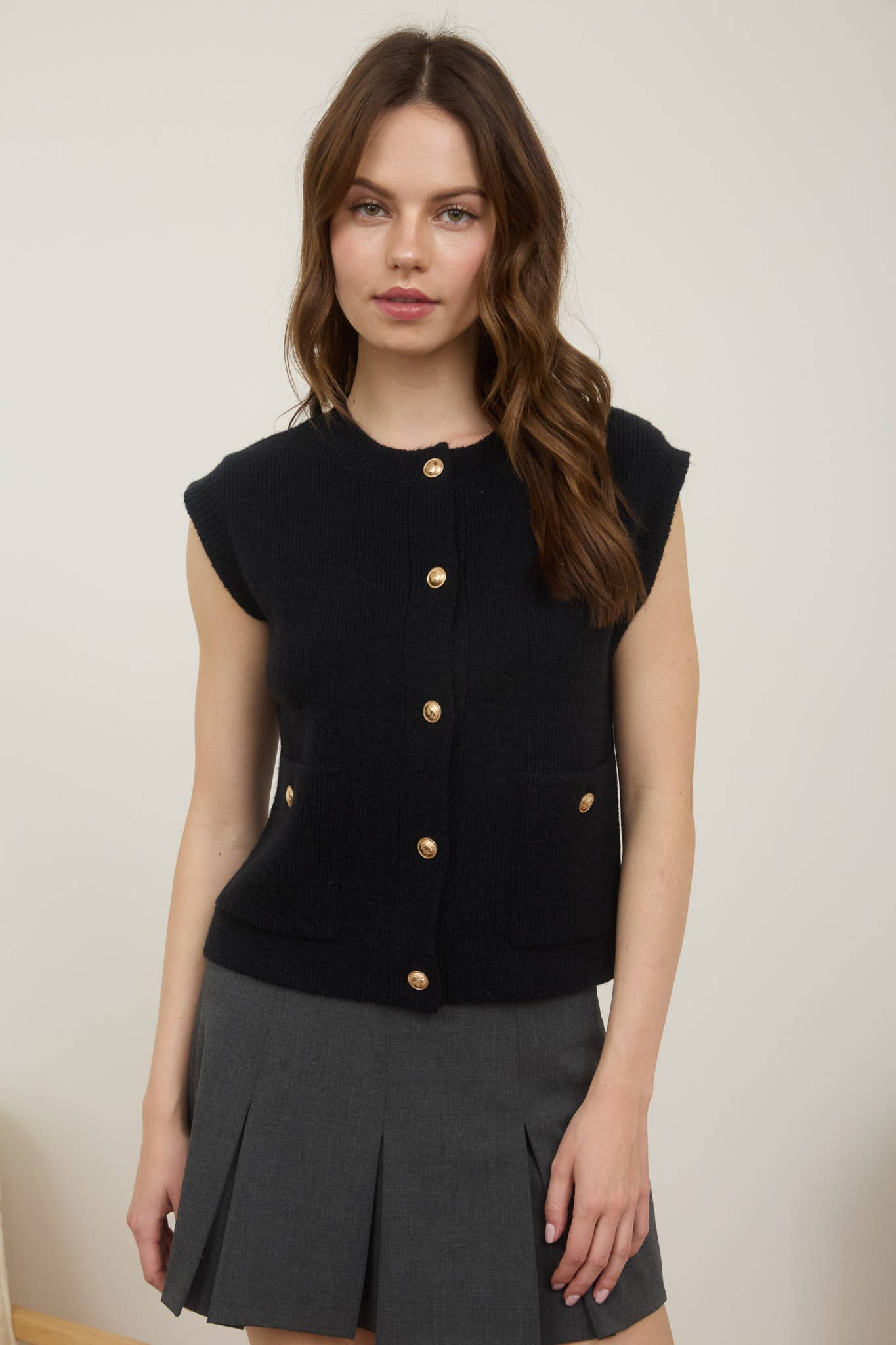 Gold Button Sleeveless Sweater