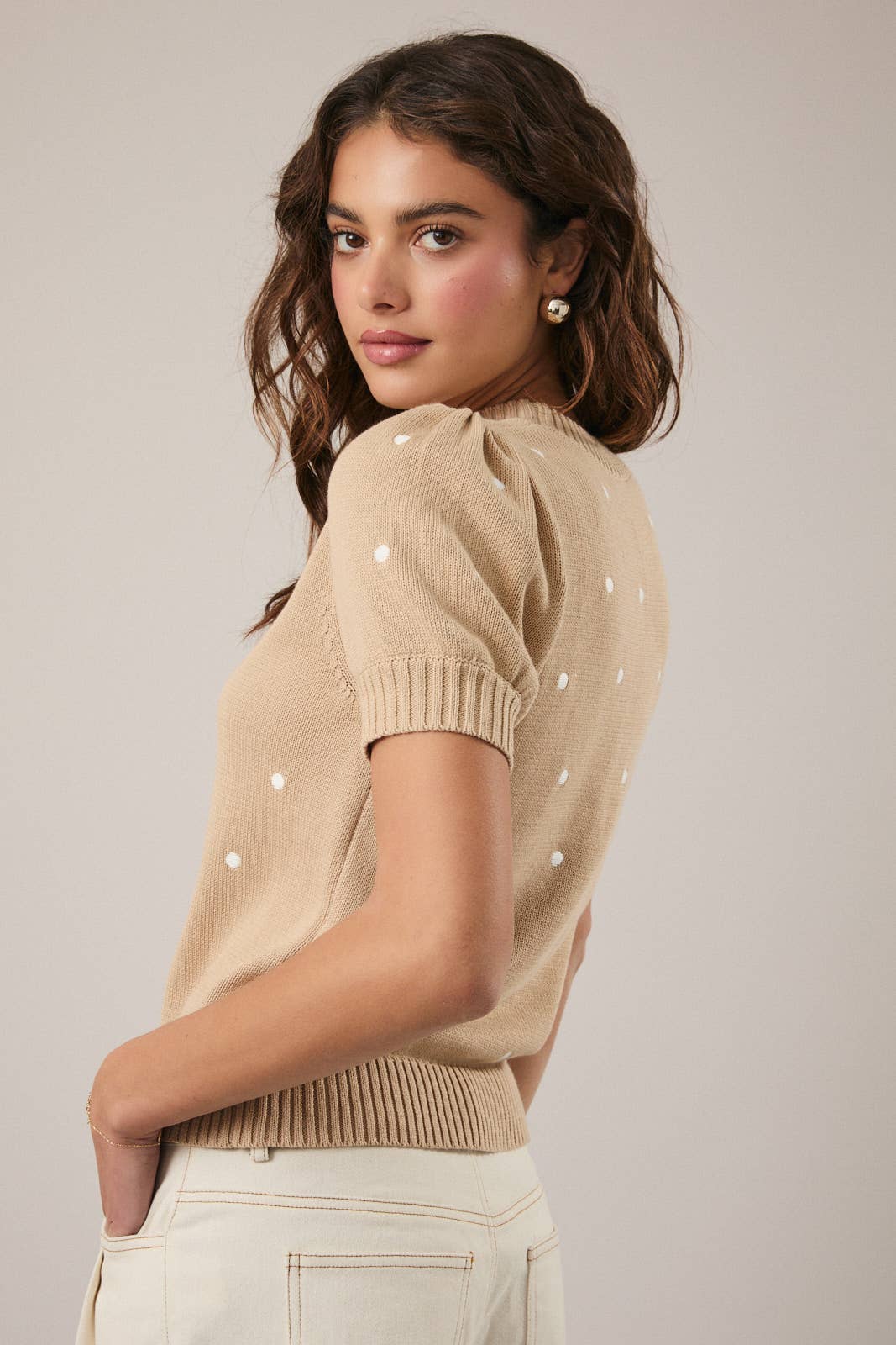 Puff Sleeve Polka Dot Sweater Top