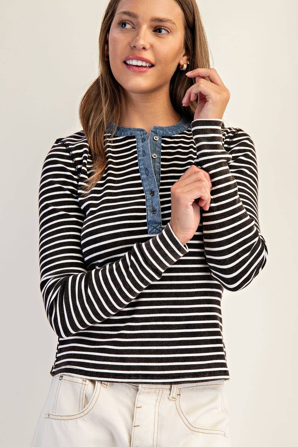 Two Tone Button Down Henley