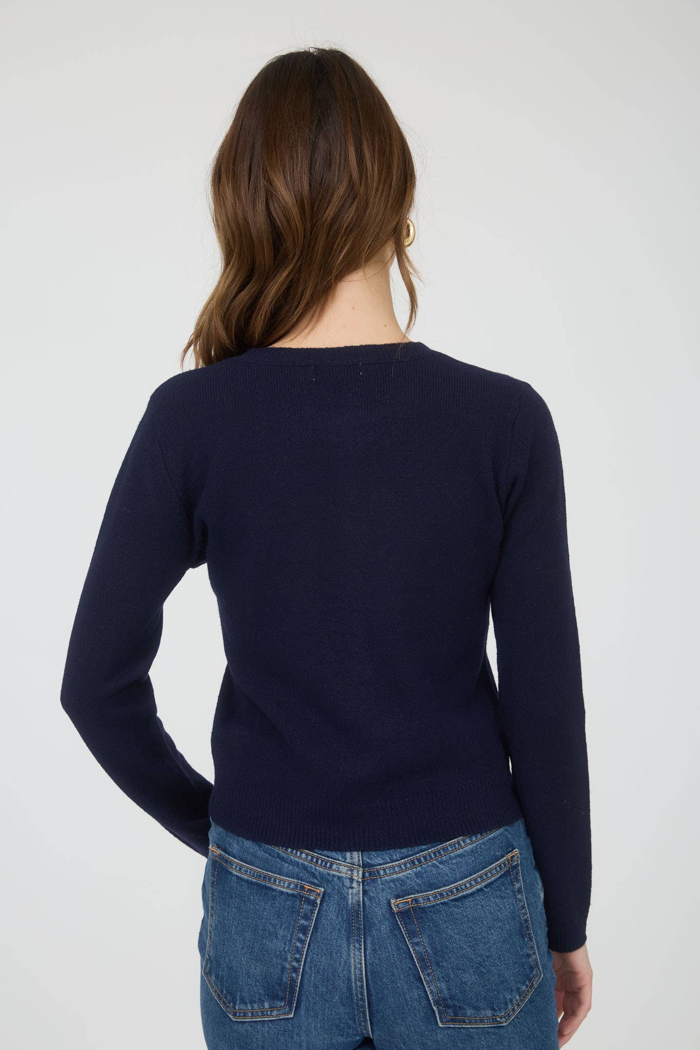 Round Neck Button Down Long Sleeve Cardigan