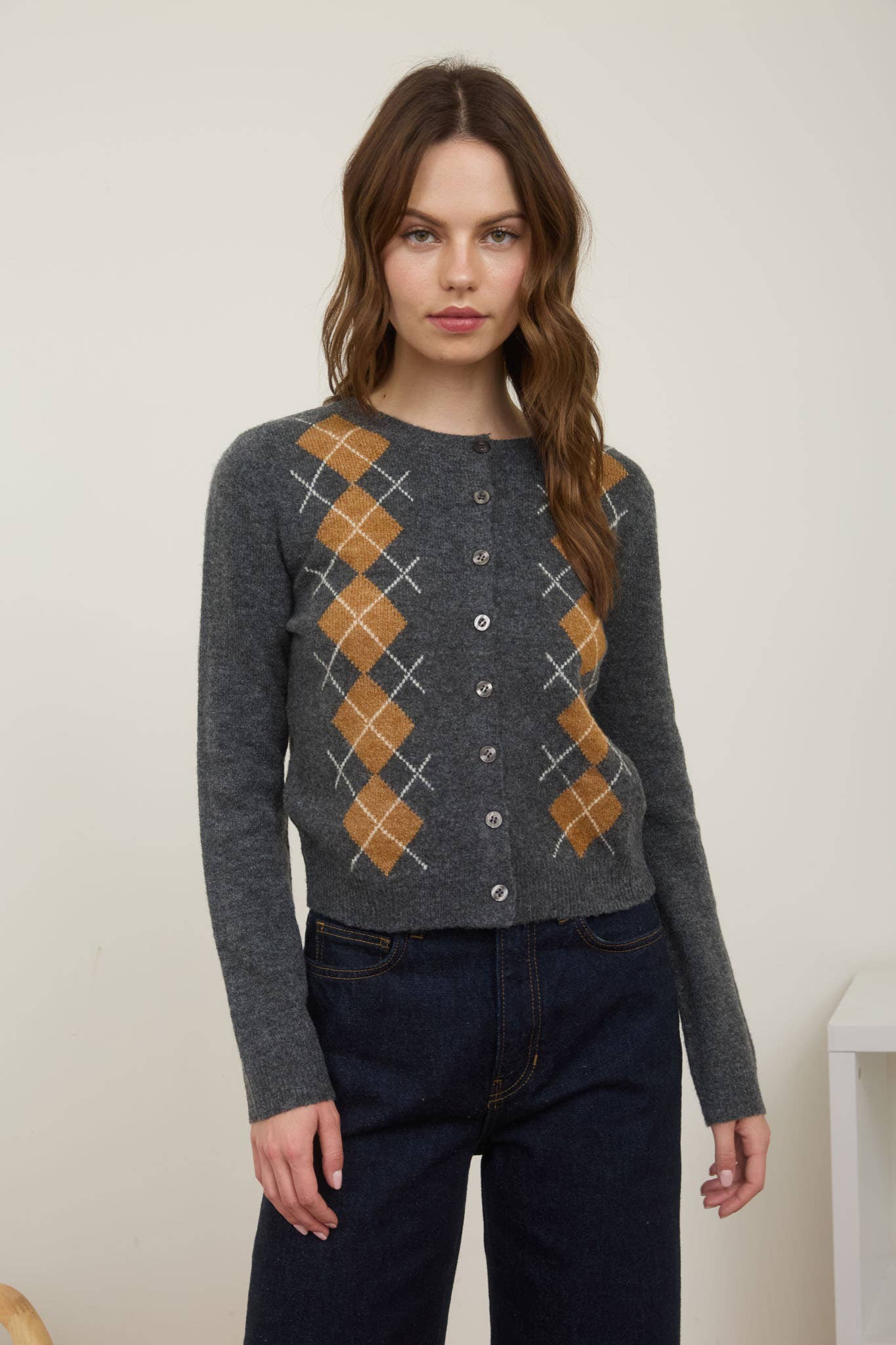 Classic Argyle Button-Up Cardigan