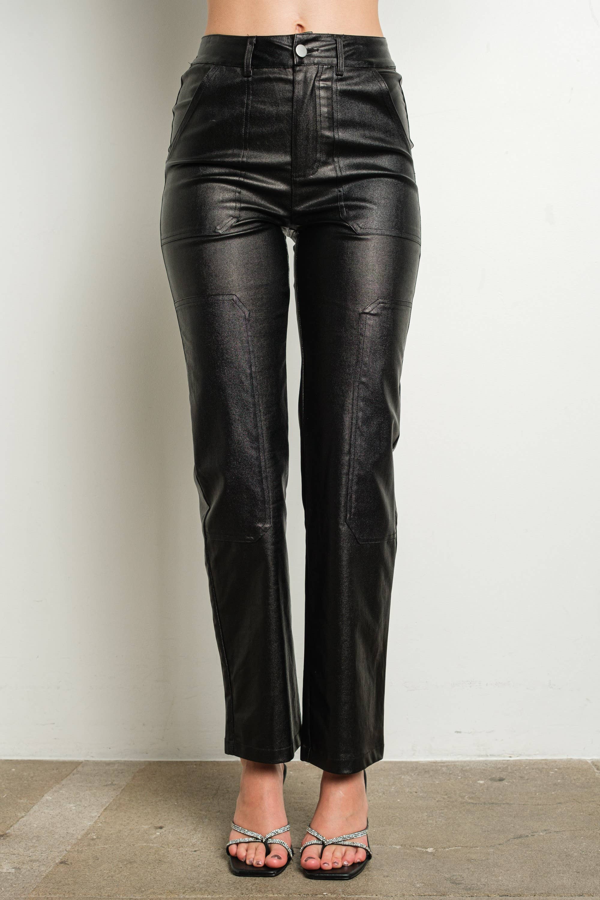 Stretch Metallic High Rise Straight Leg Pants