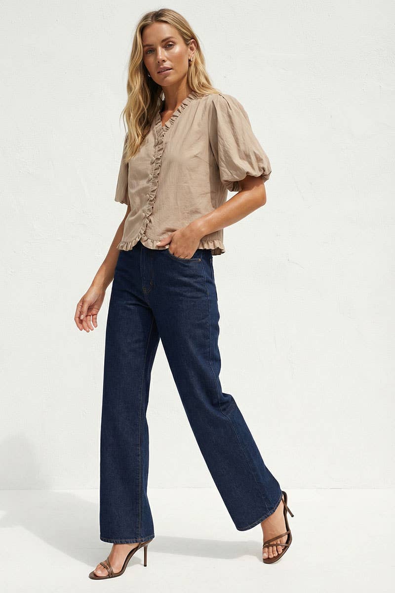 Ruffle Detail Bubble Sleeve Top