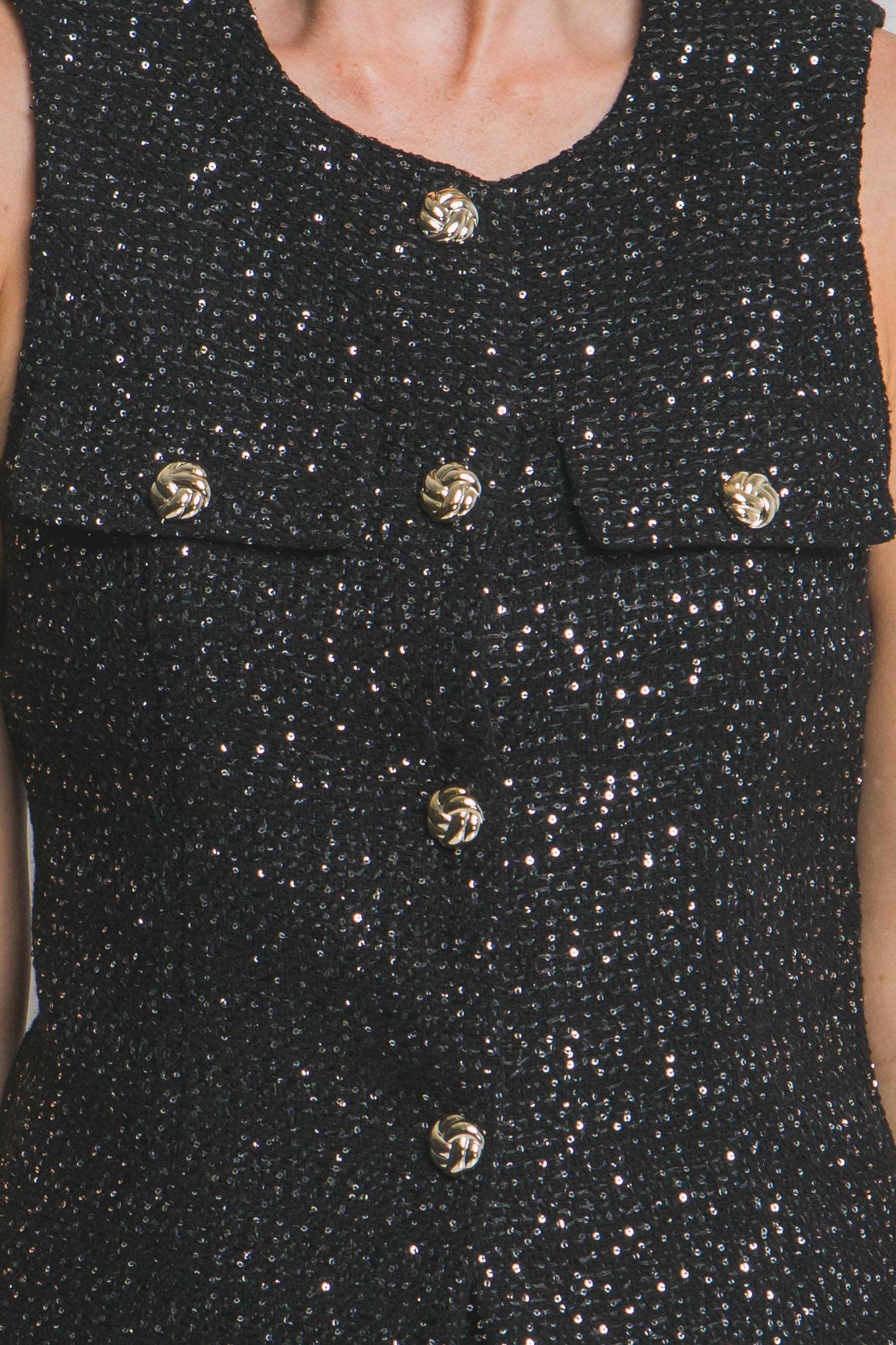 Sequin Button Tweed Vest