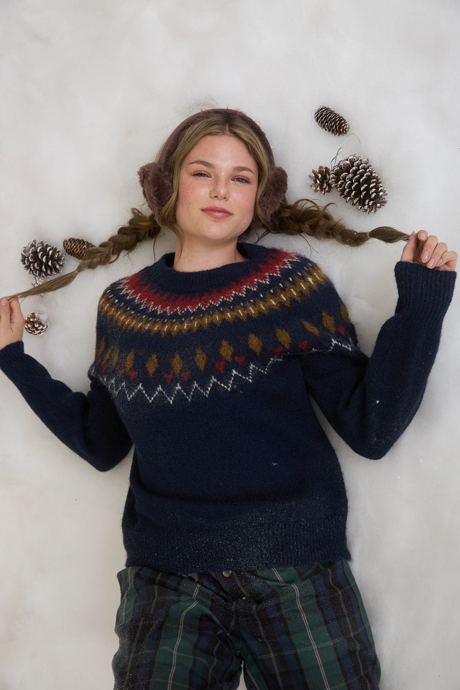 Fuzzy Fair Isle Crew Neck Sweater