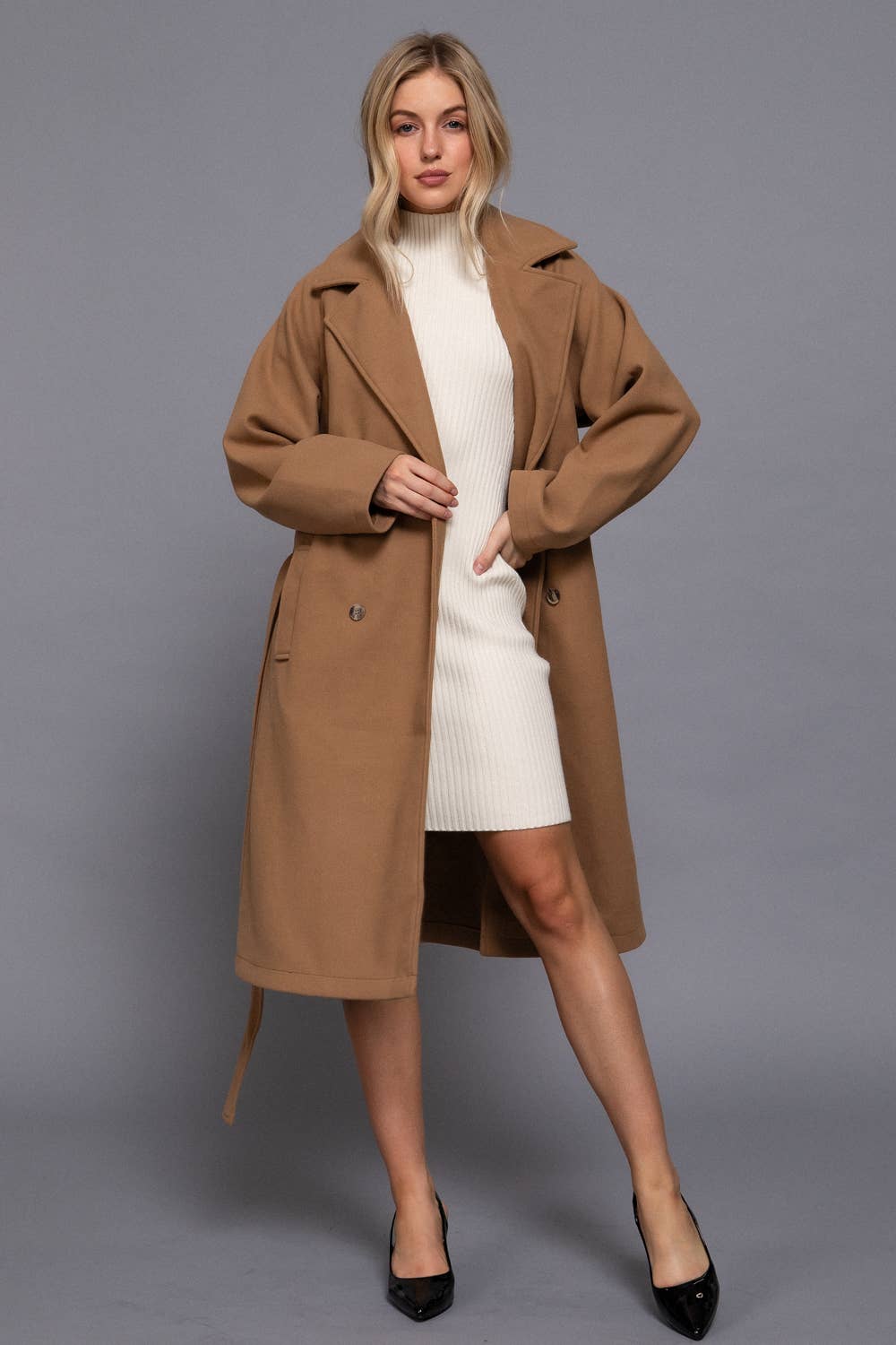 Double Breasted Button Felt Trench Coat