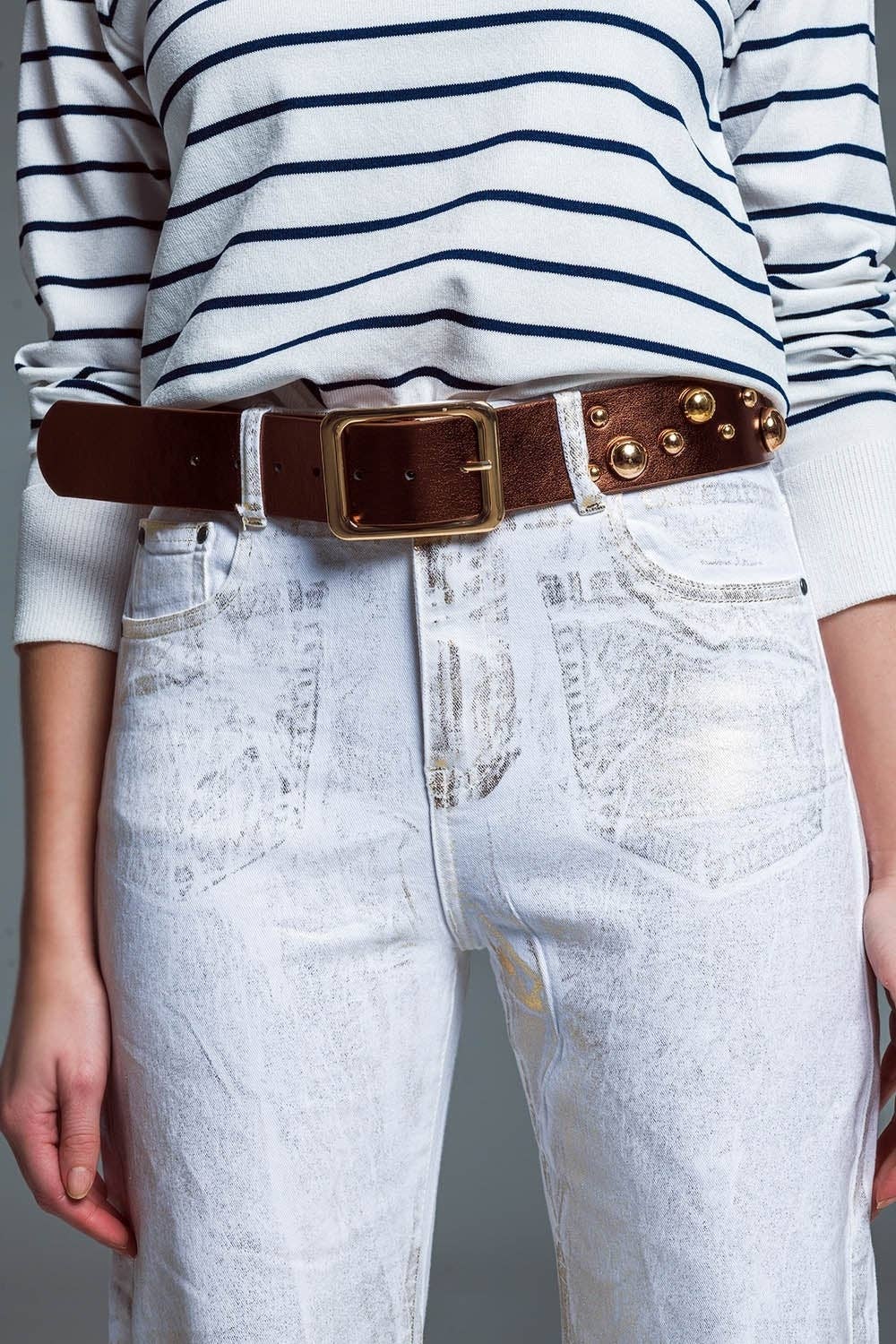 White Wide Leg Jeans w/ Metallic Finish