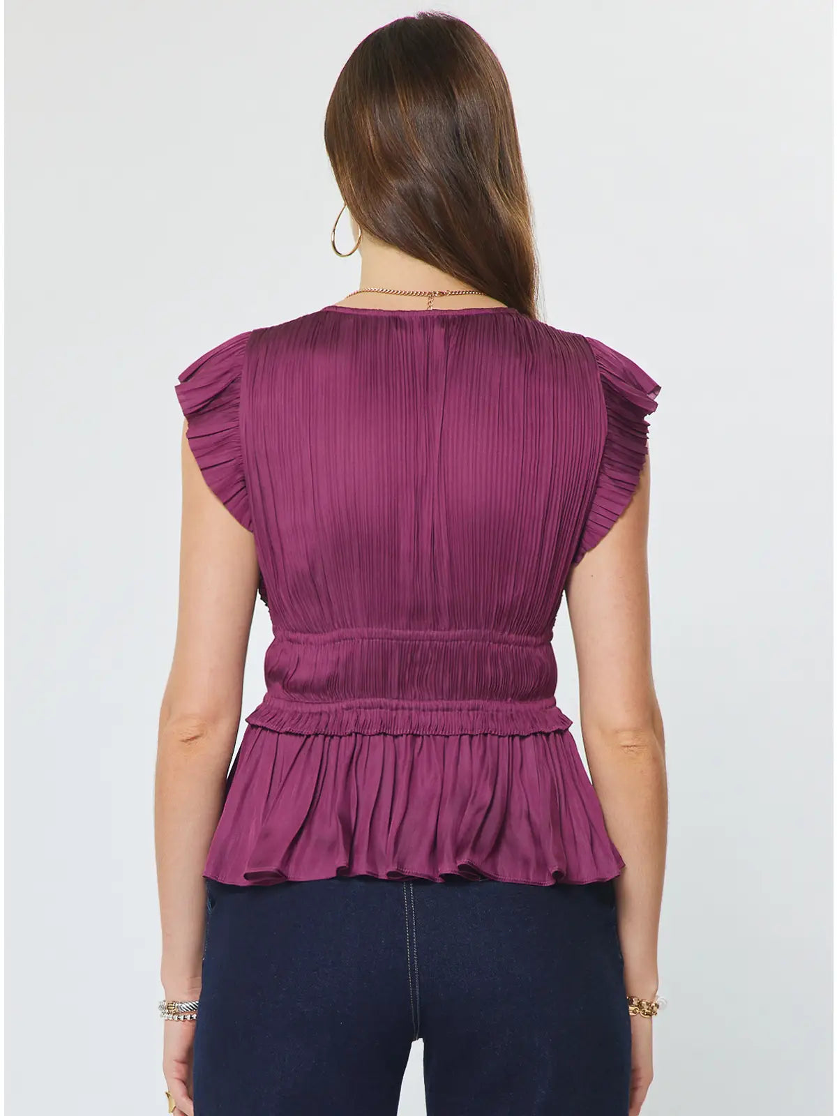 Pleated Peplum V-Neck Blouse