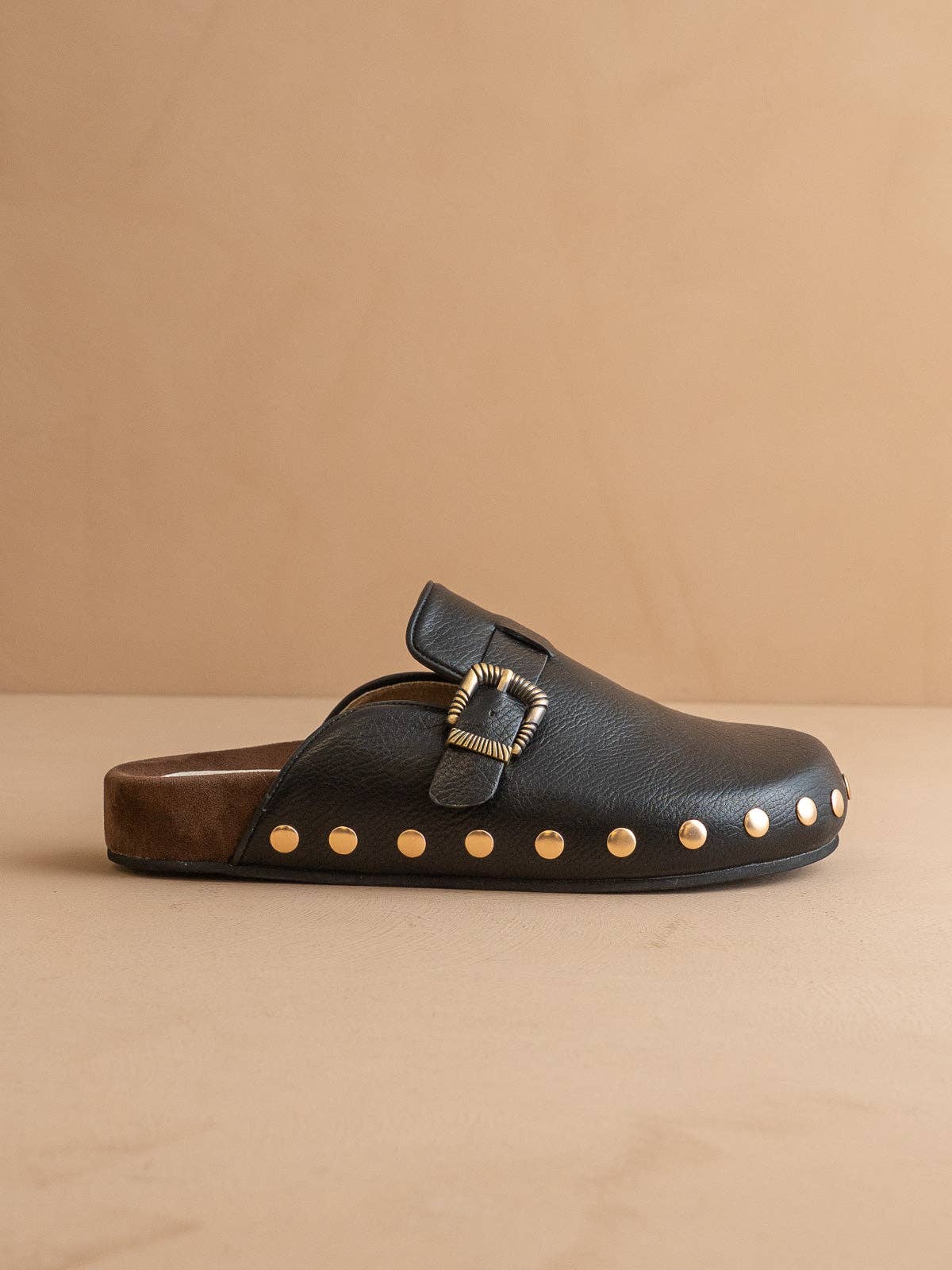 Black Studded Buckle Clog
