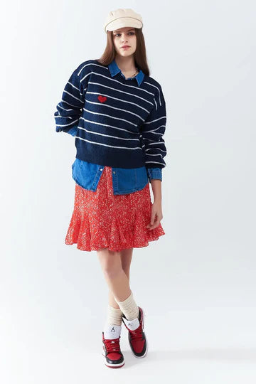 Navy Stripe Sweater w/ Heart
