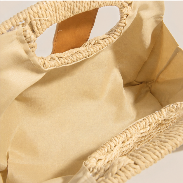 Leather Strap Accent Braided Hand Bag