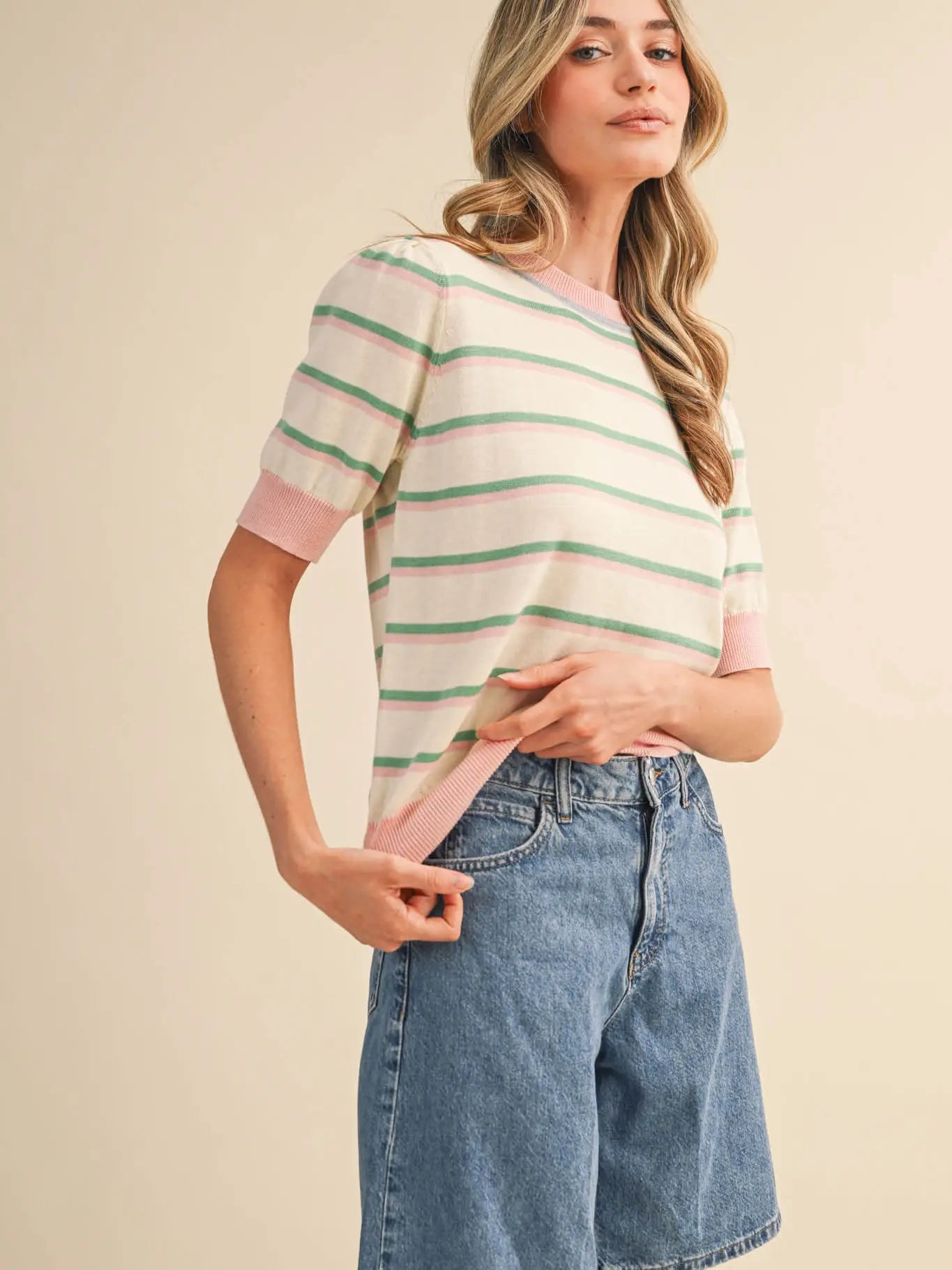 Striped Short Sleeve Sweater