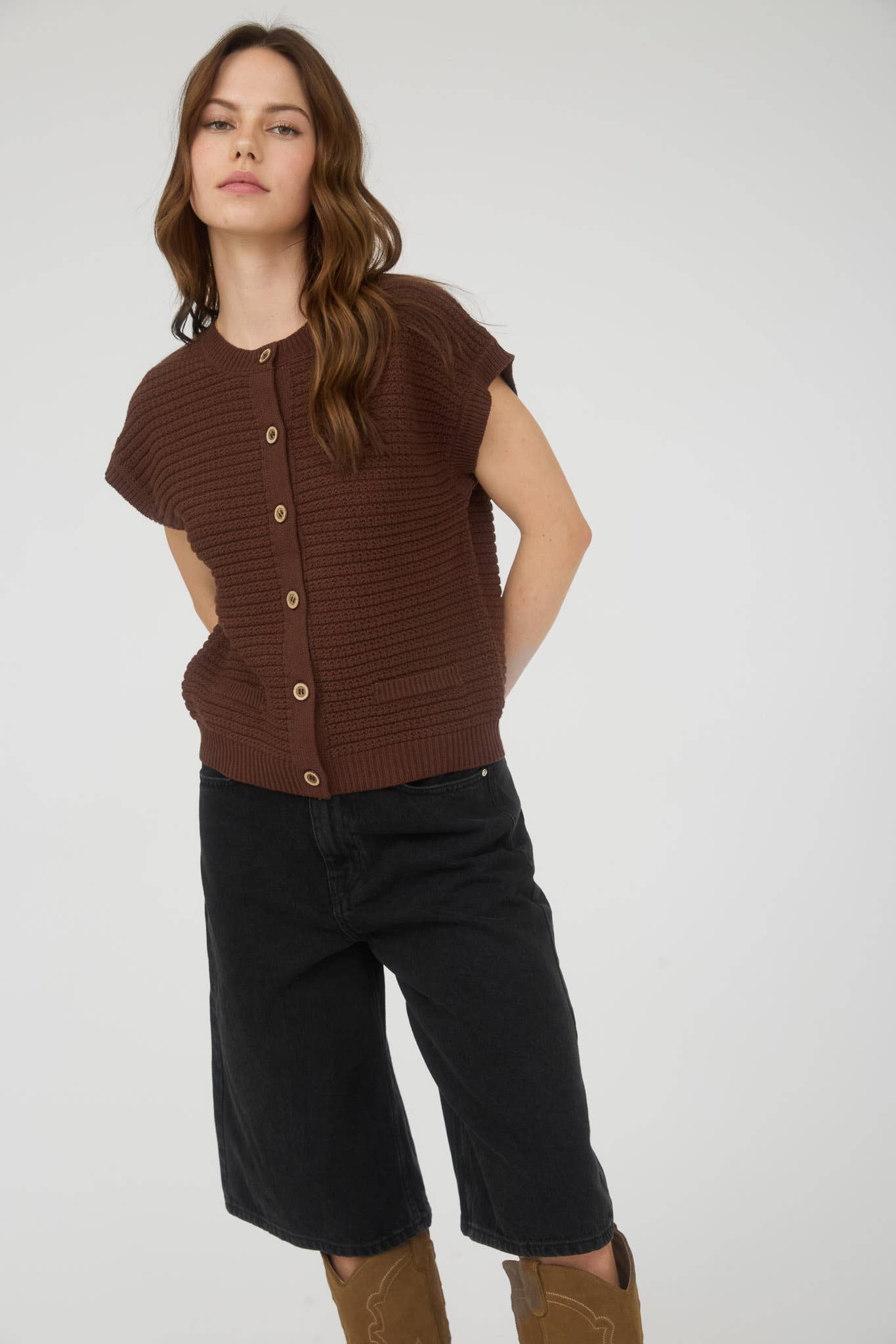 Textured Knit Cardigan Vest