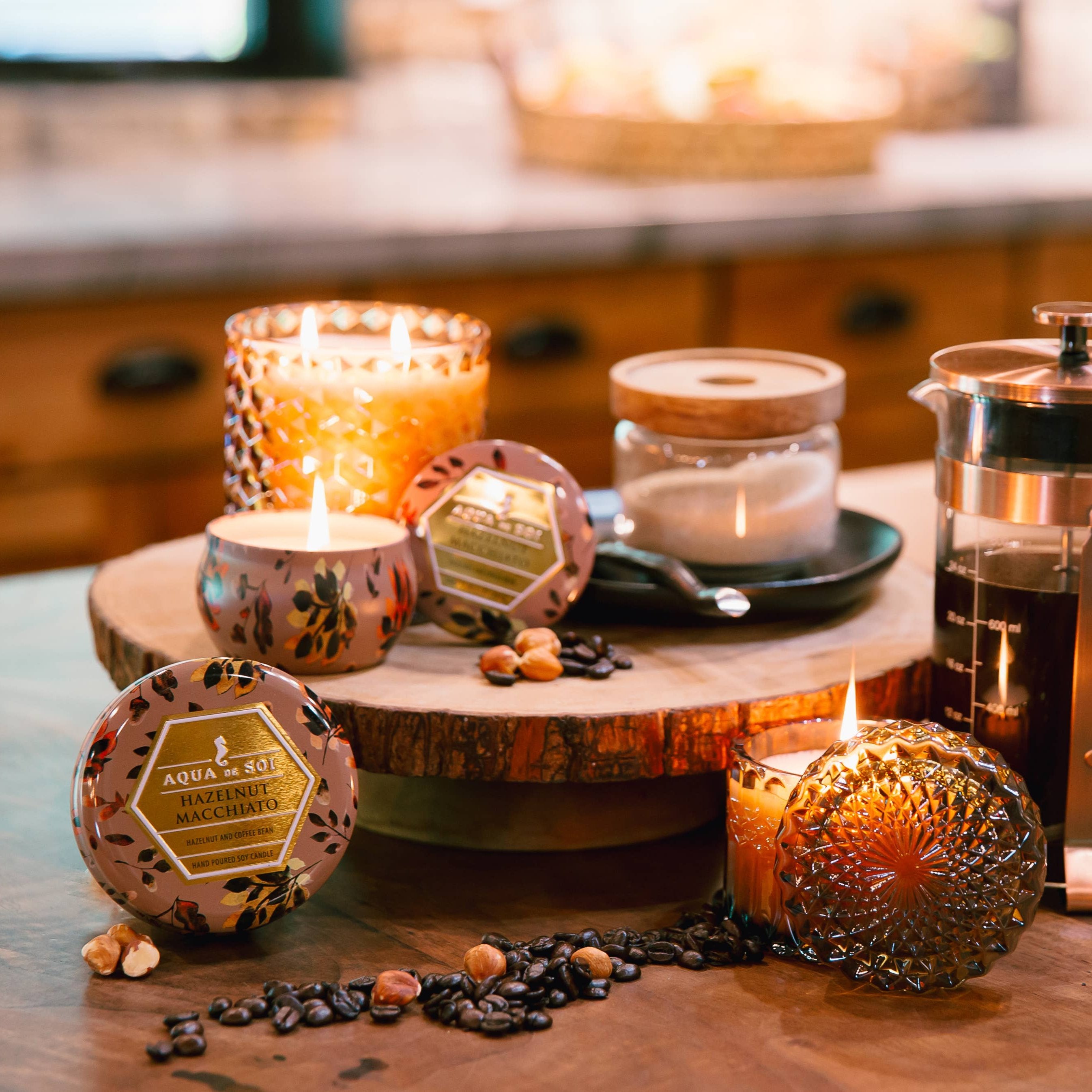 Hazelnut Macchiato Shimmer Double Wick Candle front | MILK MONEY milkmoney.co | soy wax candles, small candles. natural candles, organic candles, scented soy candles, concrete candle, hand poured candles, hand poured soy candles, cement candle, hand poured soy wax candles, scented hand poured candles, hand poured scented candles