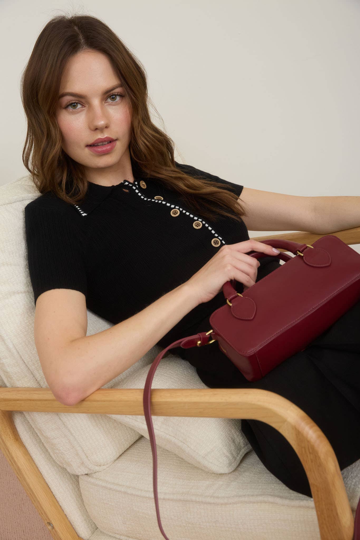 Ribbed Knit Button-Front Polo Top