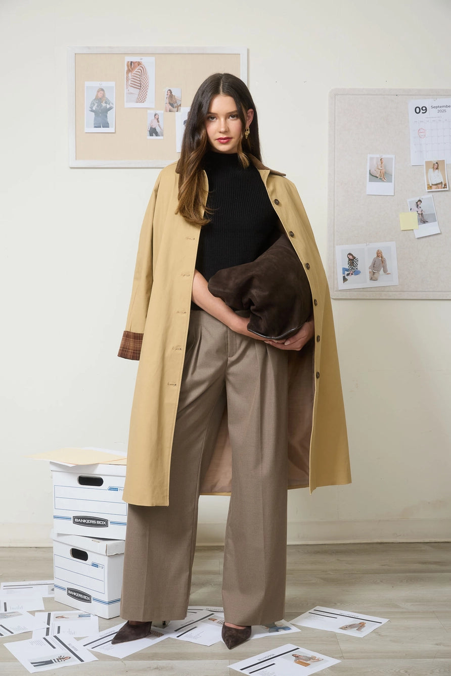 Corduroy Collar Plaid Sleeve Coat