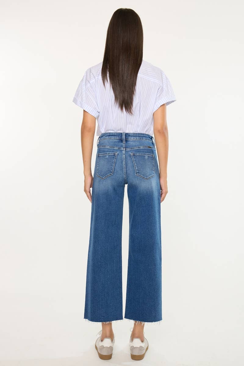 High Rise Crop Wide Leg Studded Jeans