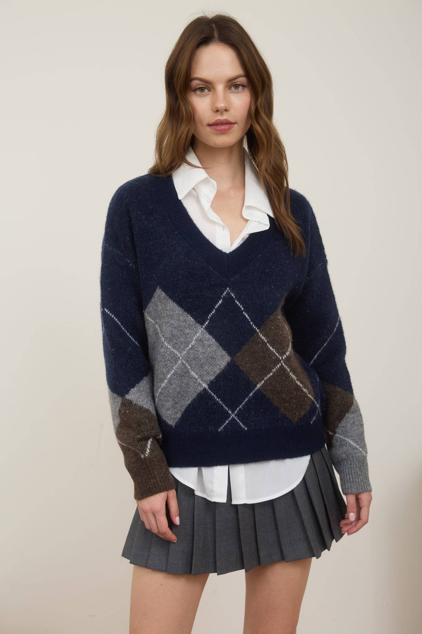Argyle V-Neck Pullover Sweater