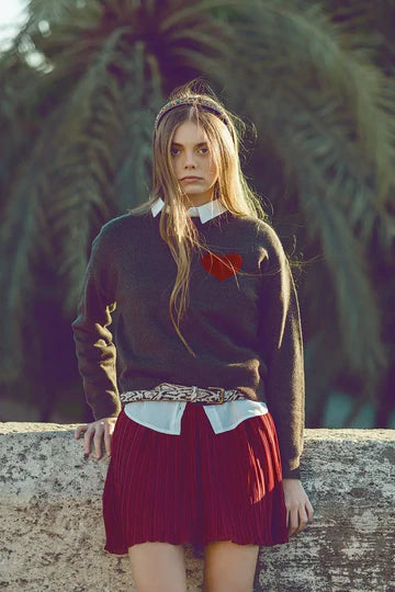 Crew Neck Grey Heart Sweater