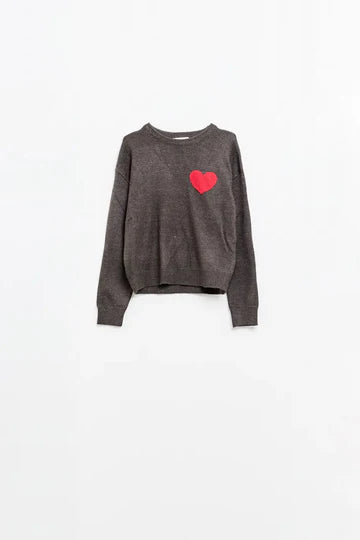 Crew Neck Grey Heart Sweater