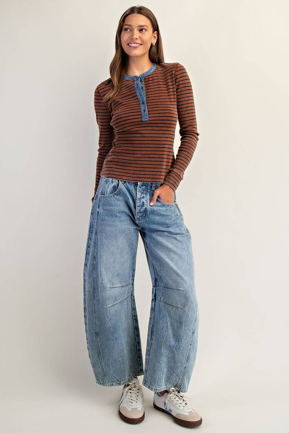 Two Tone Button Down Henley