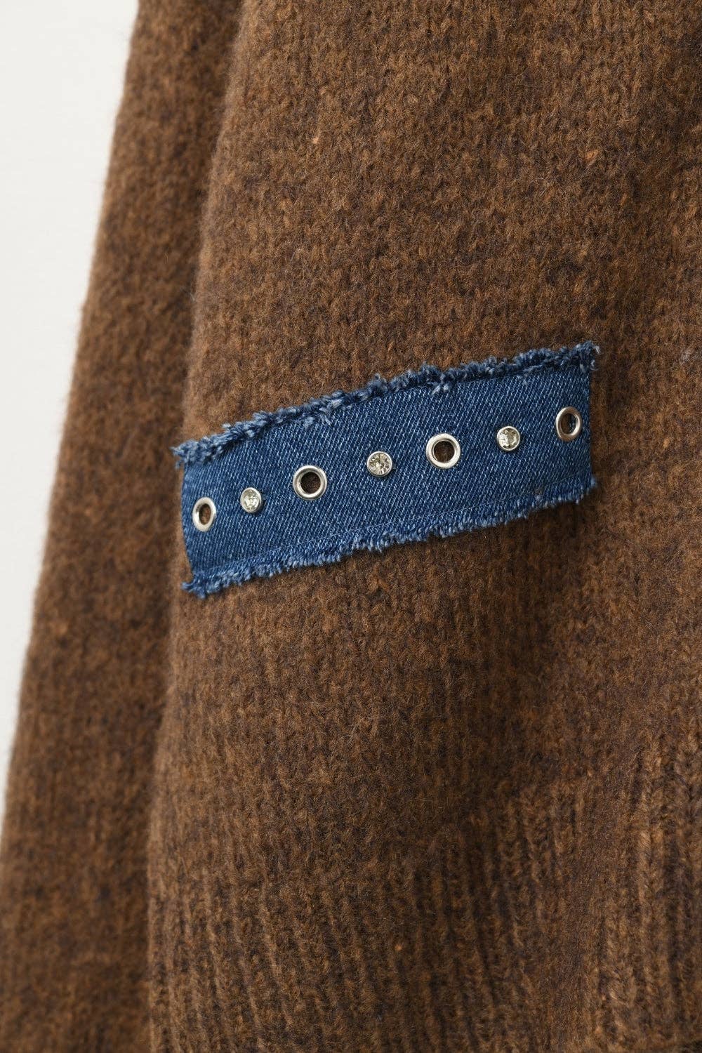 Distressed Denim Trim Cardigan