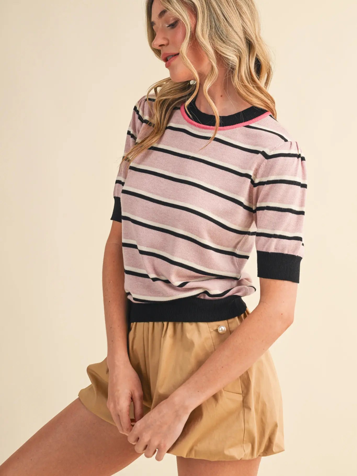 Striped Short Sleeve Sweater