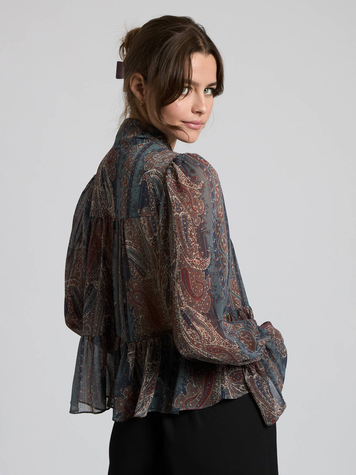 Paisley Chiffon Peplum Top
