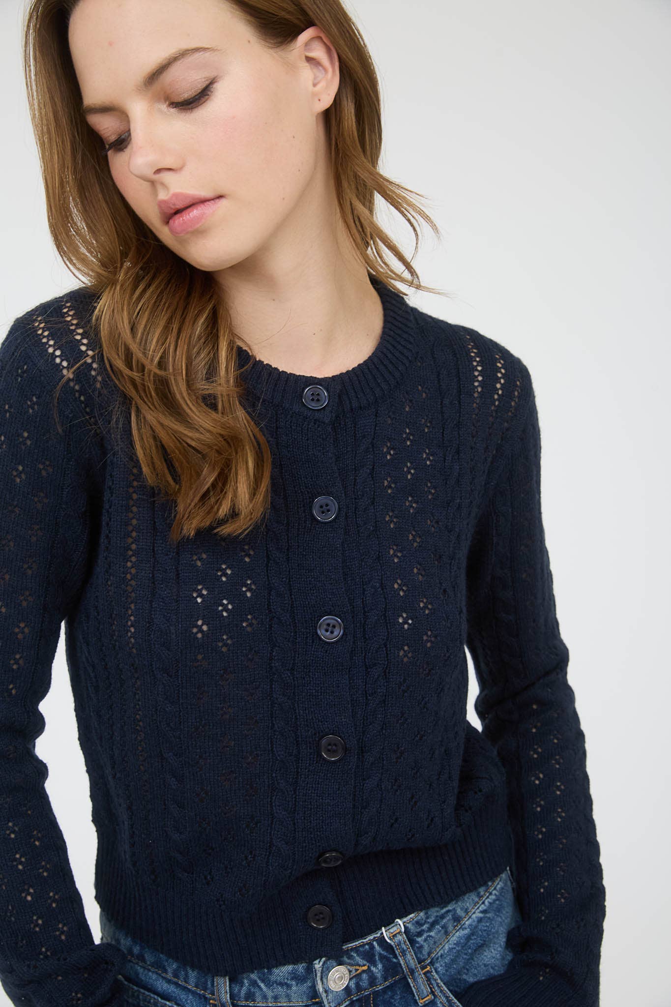 Navy Cable Knit Cardigan