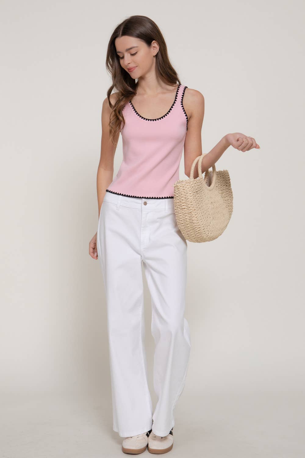 Embroidered Trim Sweater Tank