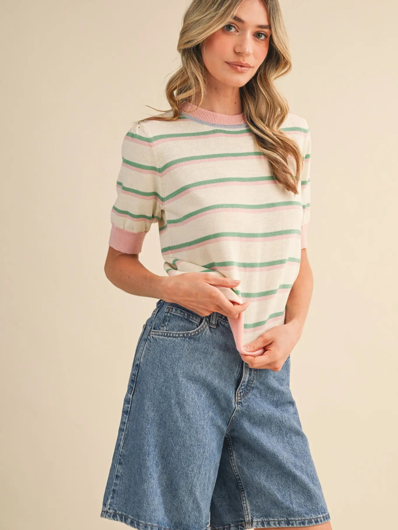 Striped Short Sleeve Sweater