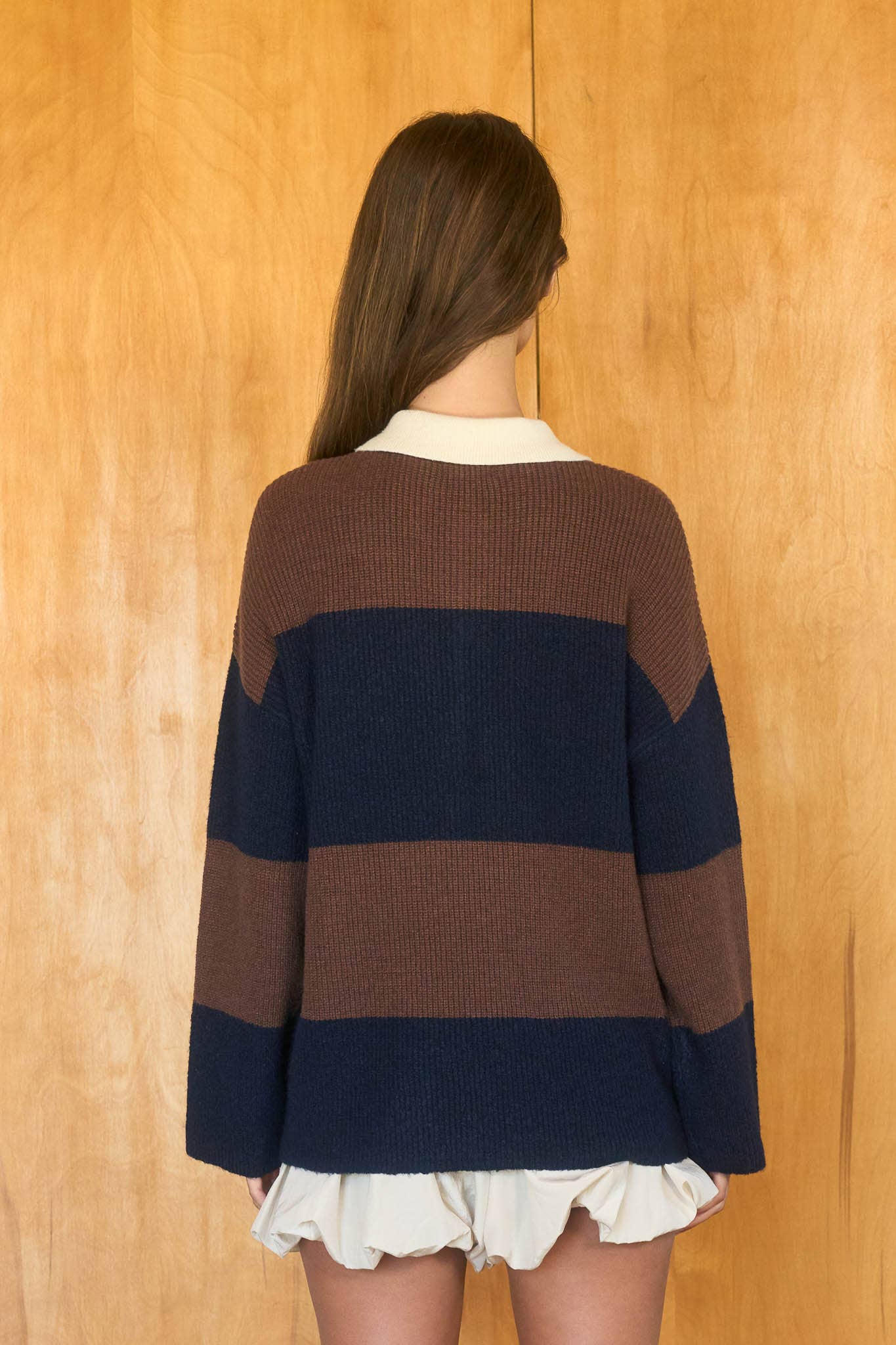Wide Stripe Polo Sweater
