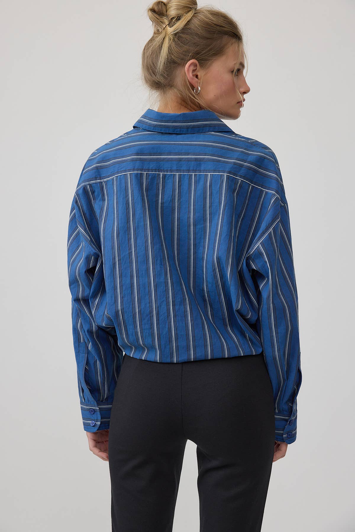 Stripe Button-Up Drawstring Shirt