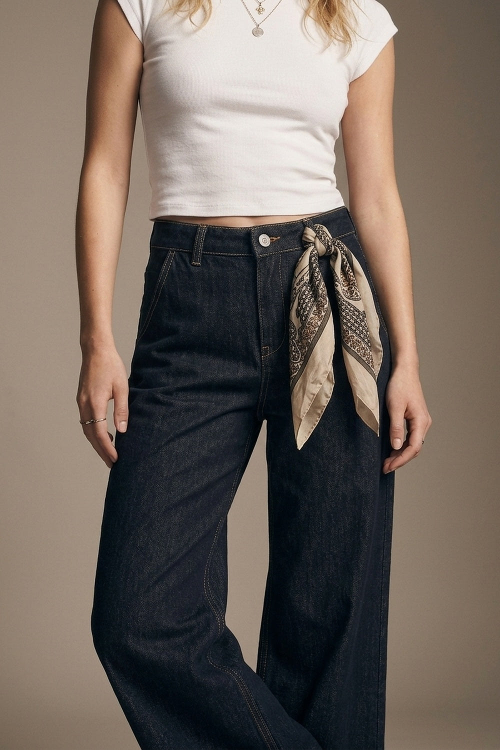 Wide-Leg Jeans w/ Contrast Stitching