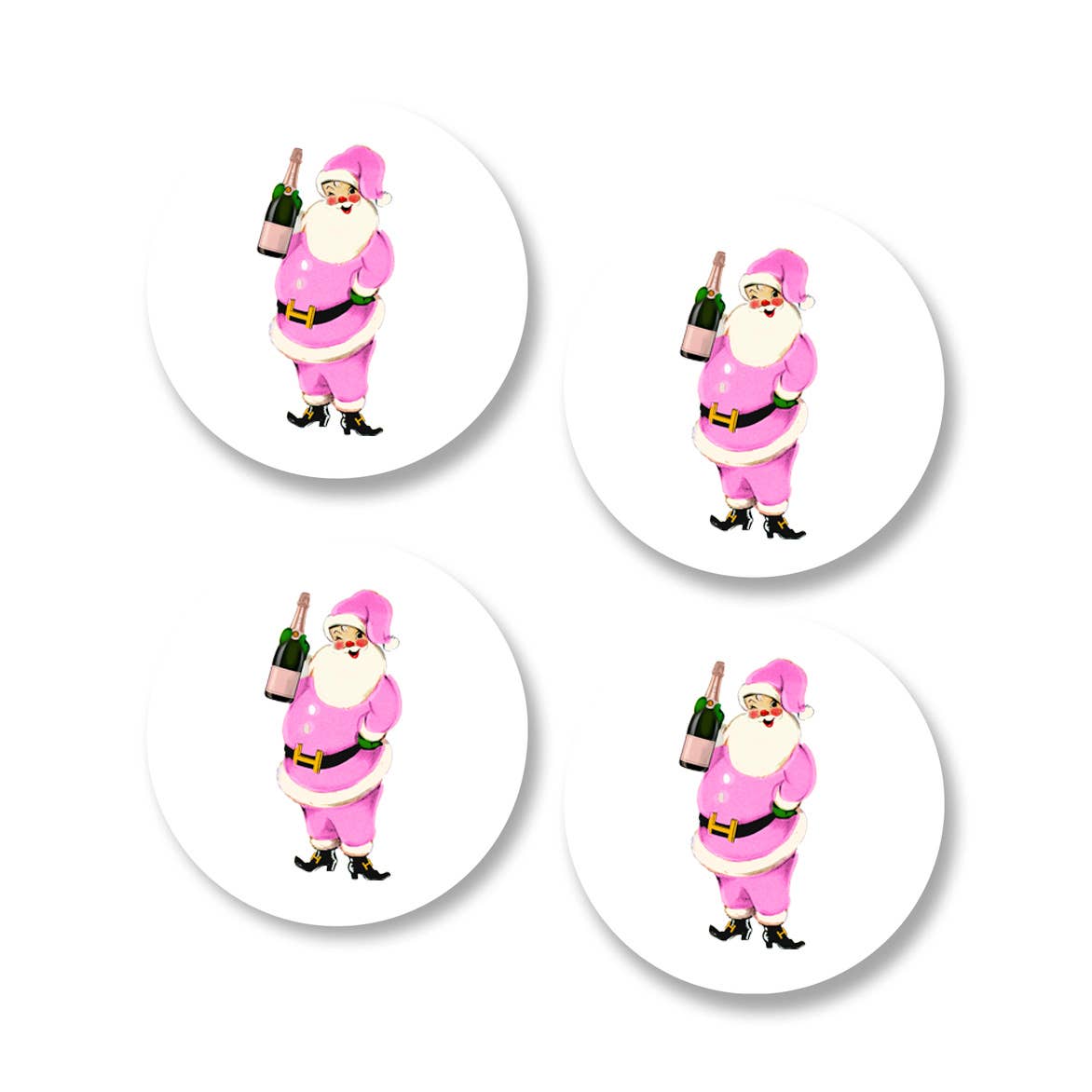 Pink Santa Ceramic Coaster Set