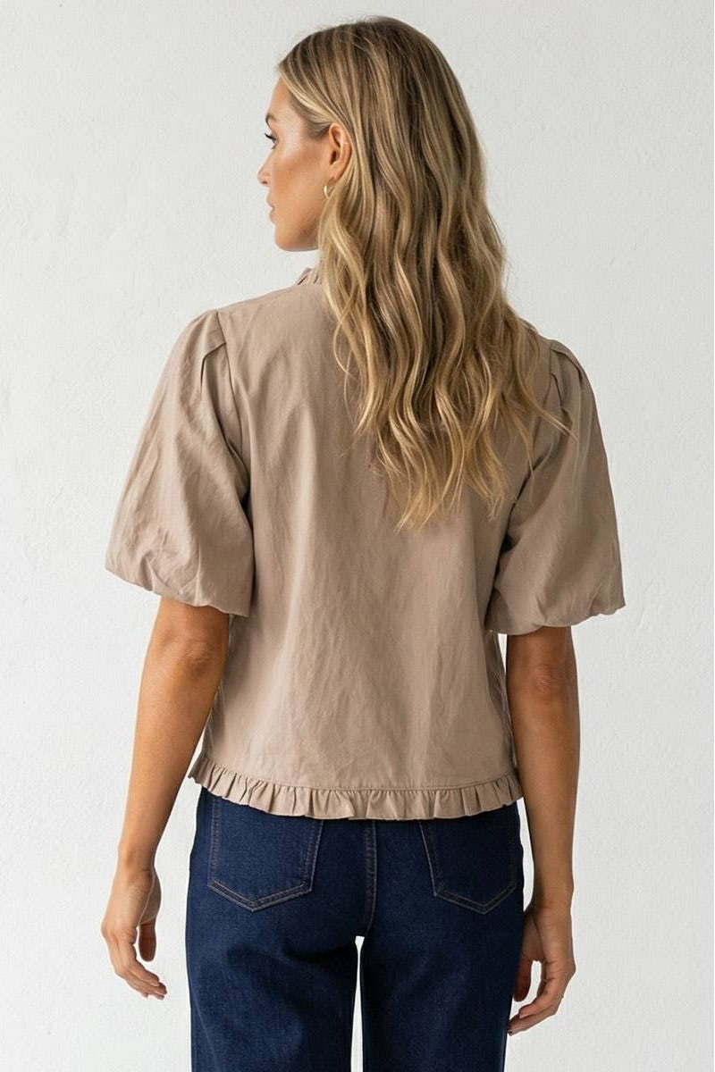 Ruffle Detail Bubble Sleeve Top