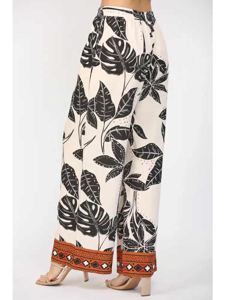 Tropical Print Linen Blend Pants
