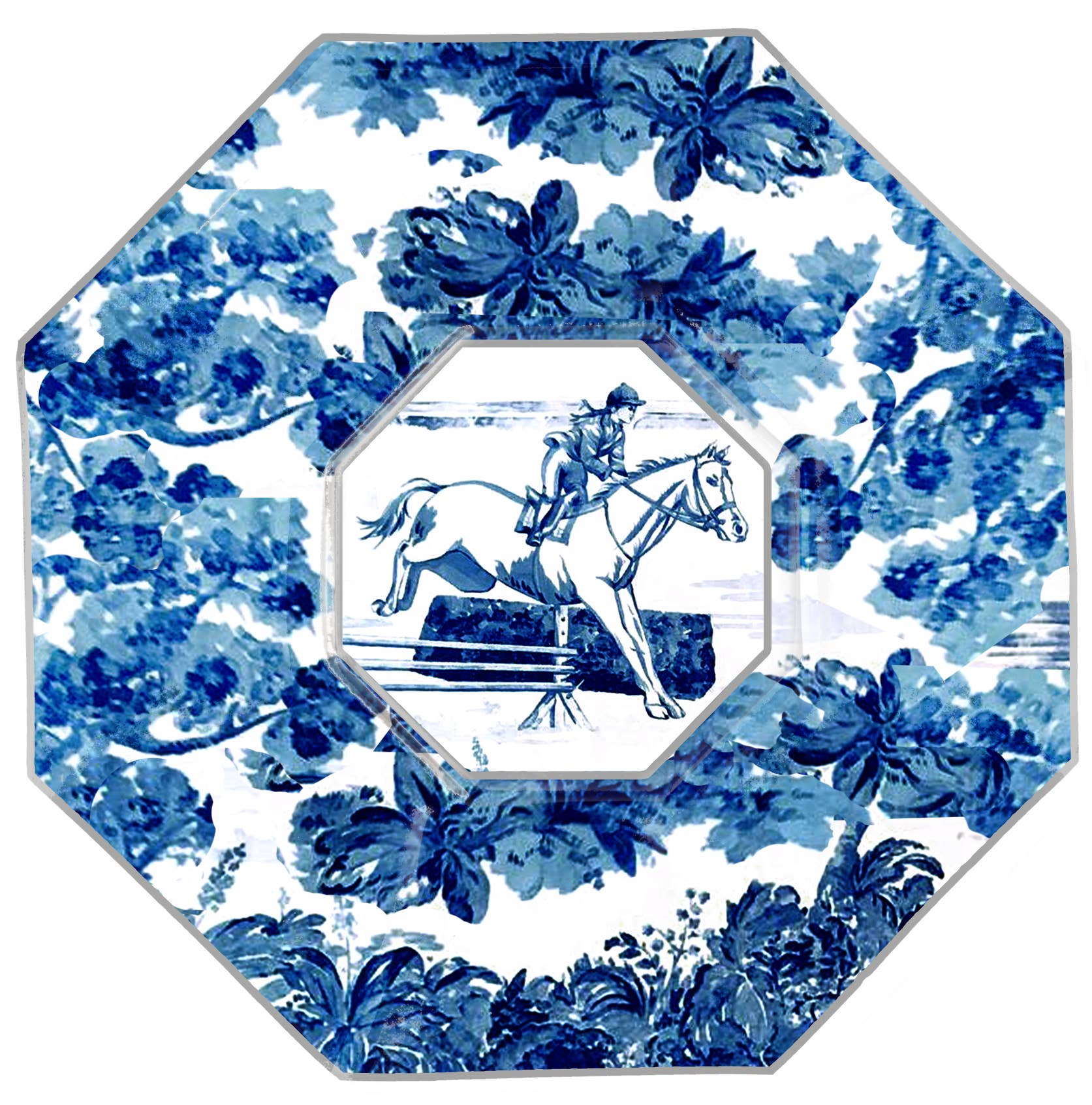 Equestrian Jumper Toile Blue Decoupage Plate