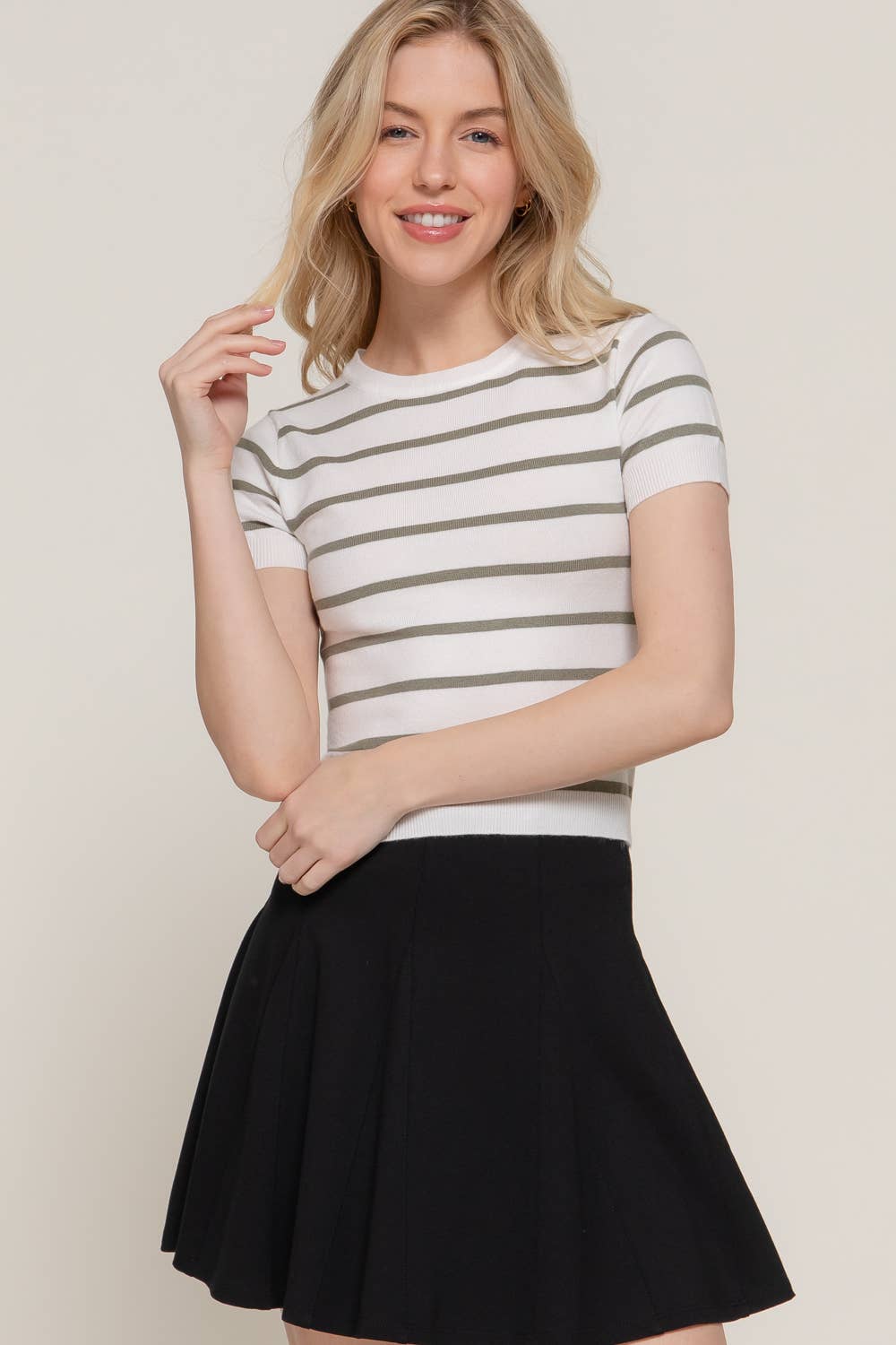 Crew Neck Striped Sweater Tee