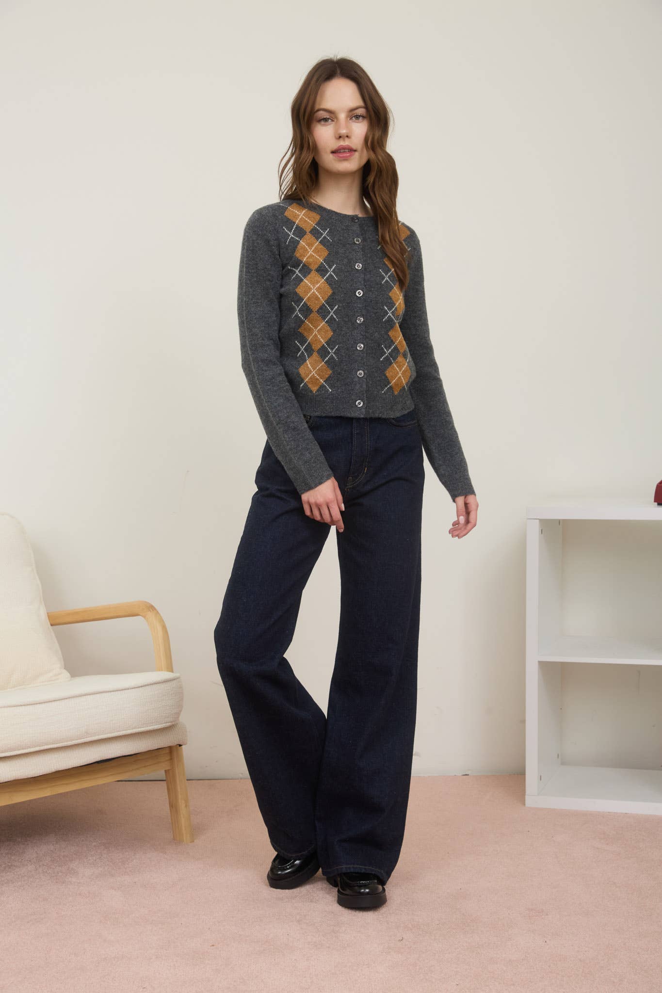 Classic Argyle Button-Up Cardigan